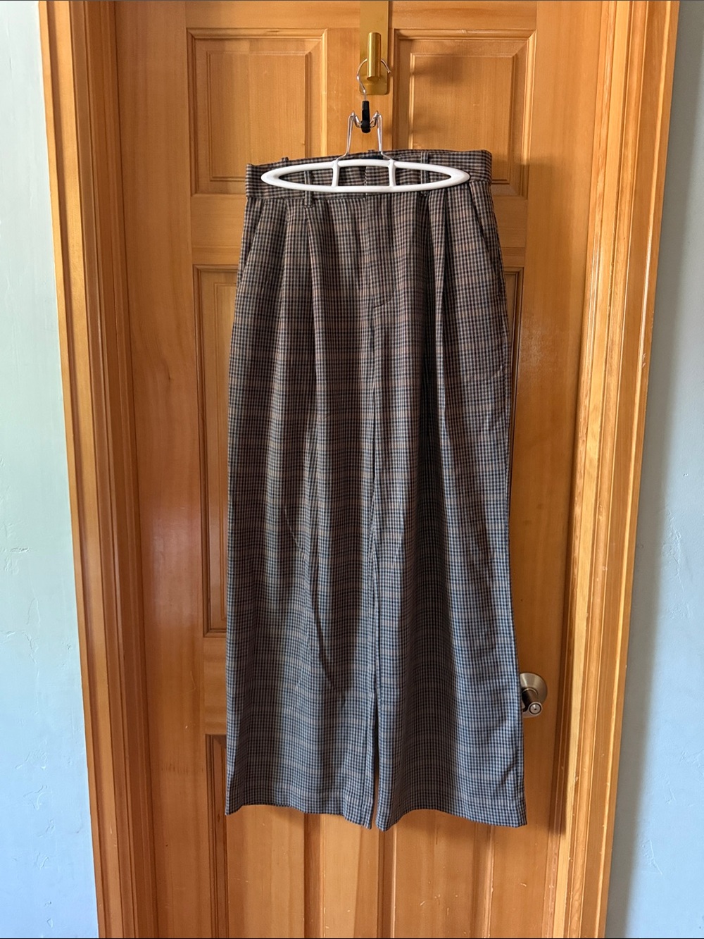 GAP Women's Brown & Gray Plaid Wide-Leg Trousers